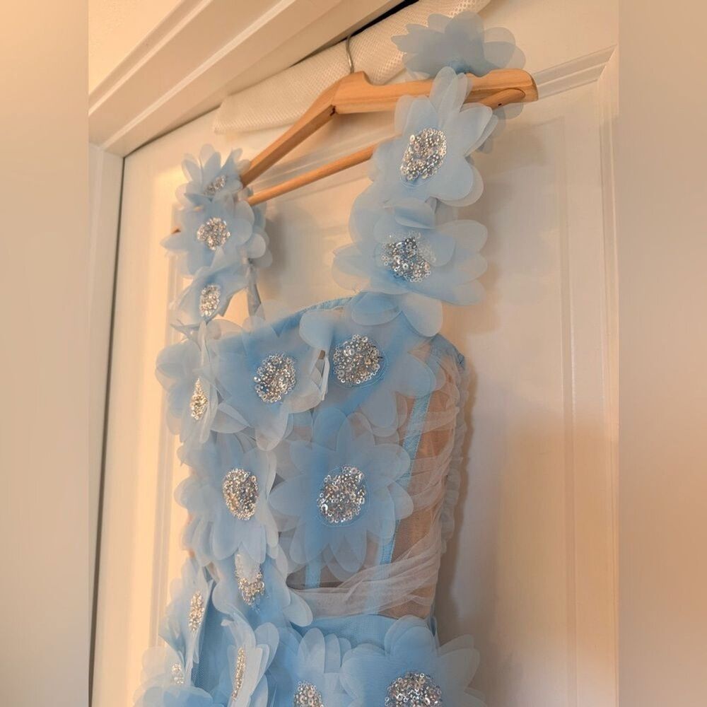NWOT BRONX AND BANCO Rosalie Powder Blue Gown, wedding guest max dress - Picture 10 of 16